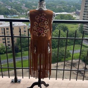 Spell and the Gypsy Joni Leather Fringe Floral Vest